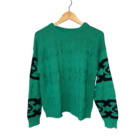 Vintage 80’s 100% Cotton Kelly Green Retro Pullover Sweater Size M - Picture 2 of 9